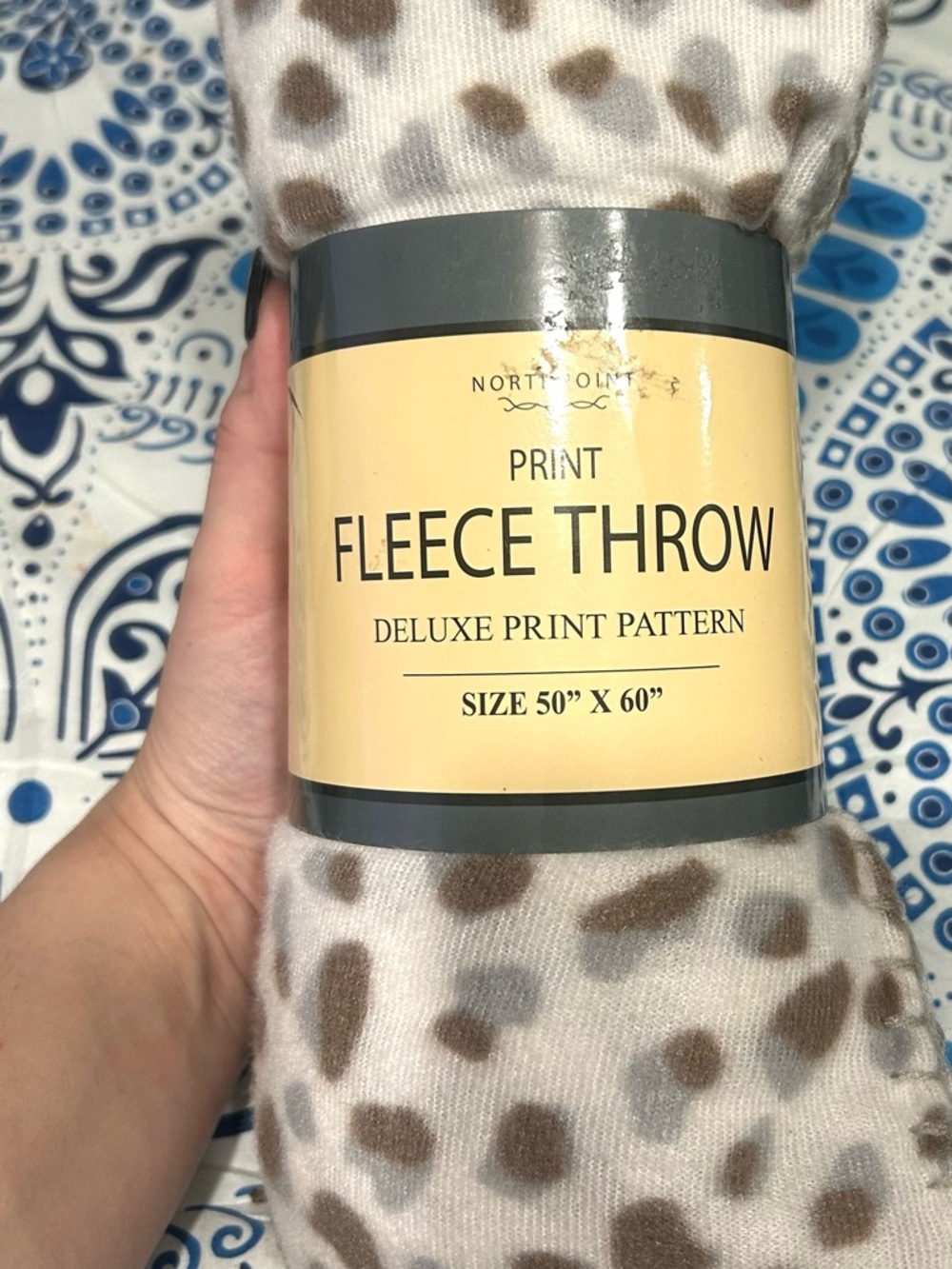 Fleece Throw in Cream with Brown and Gray Spots
